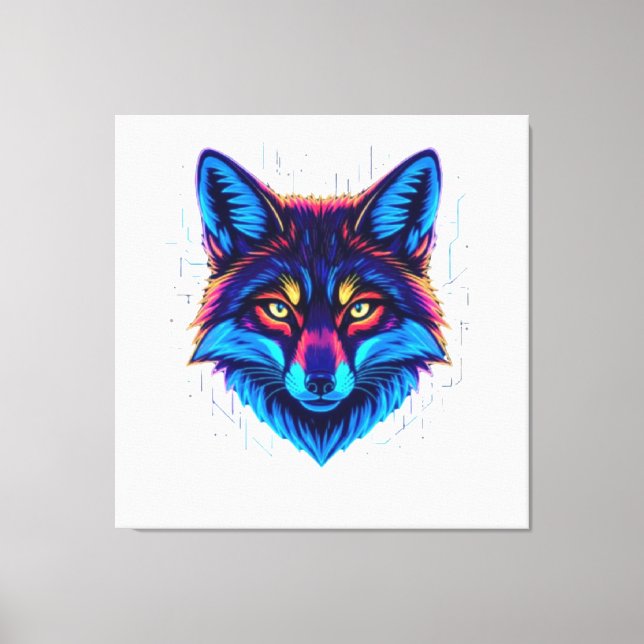 Neon Fox Face – Vibrant Glowing Design Canvastryck (Framsida)