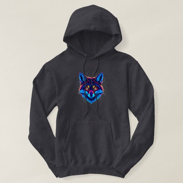 Neon Fox Face – Vibrant Glowing Design Hoodie (Design framsida)