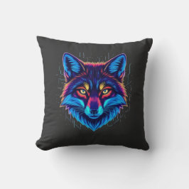 Neon Fox Face – Vibrant Glowing Design Kudde