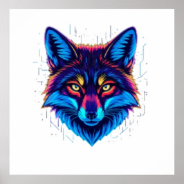 Neon Fox Face – Vibrant Glowing Design Poster
