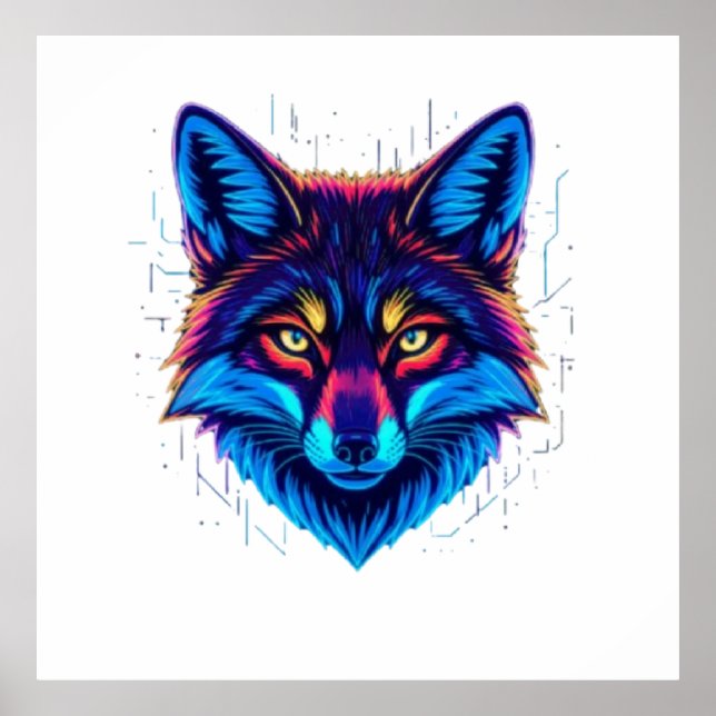 Neon Fox Face – Vibrant Glowing Design Poster (Framsidan)