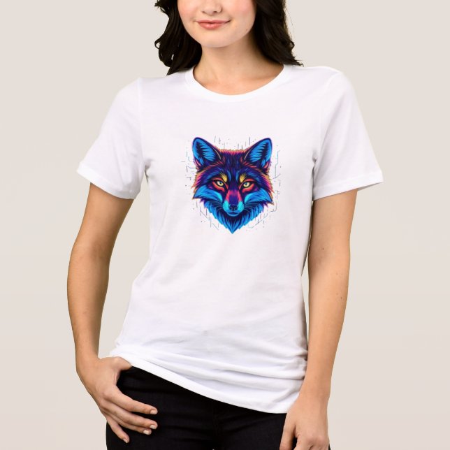 Neon Fox Face – Vibrant Glowing Design T Shirt (Framsida)