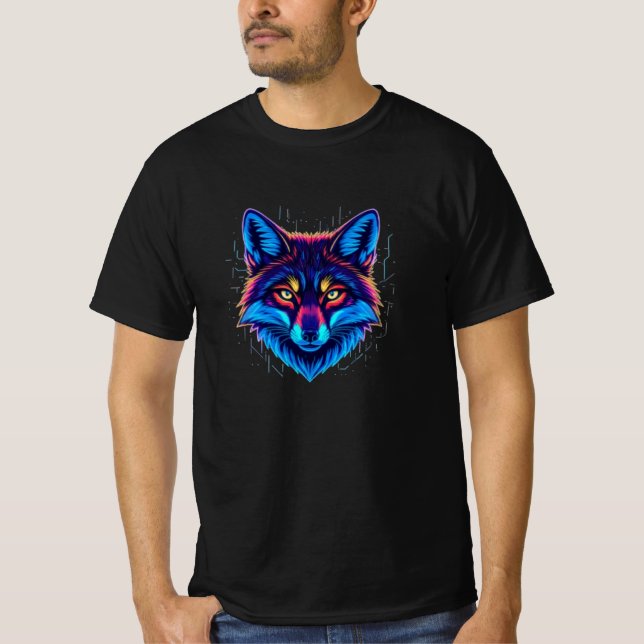 Neon Fox Face – Vibrant Glowing Design T Shirt (Framsida)