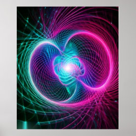 Neon fraktal virvlande linjer abstrakt mönster poster