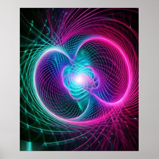 Neon fraktal virvlande linjer abstrakt mönster poster (Framsidan)