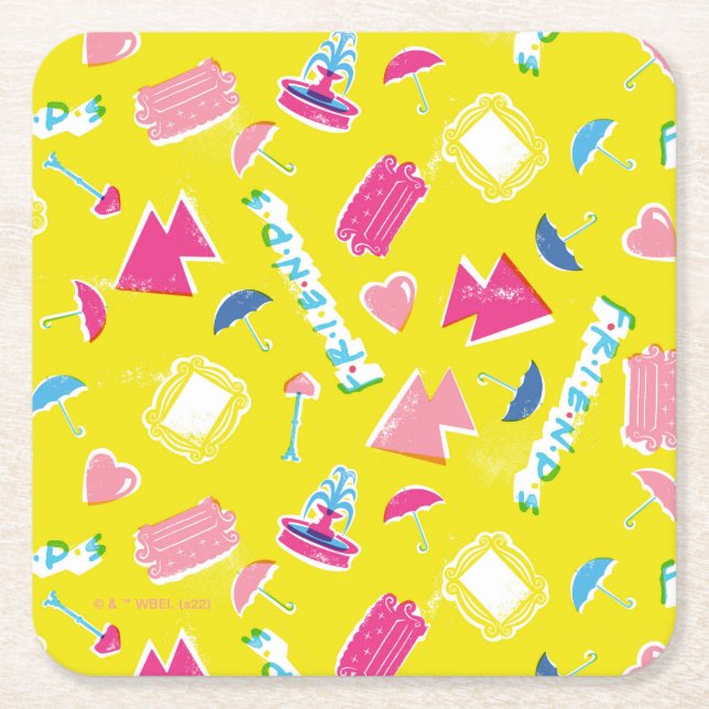 Neon FRIENDS™ Ikonmönster Underlägg Papper Kvadrat (Framsidan)