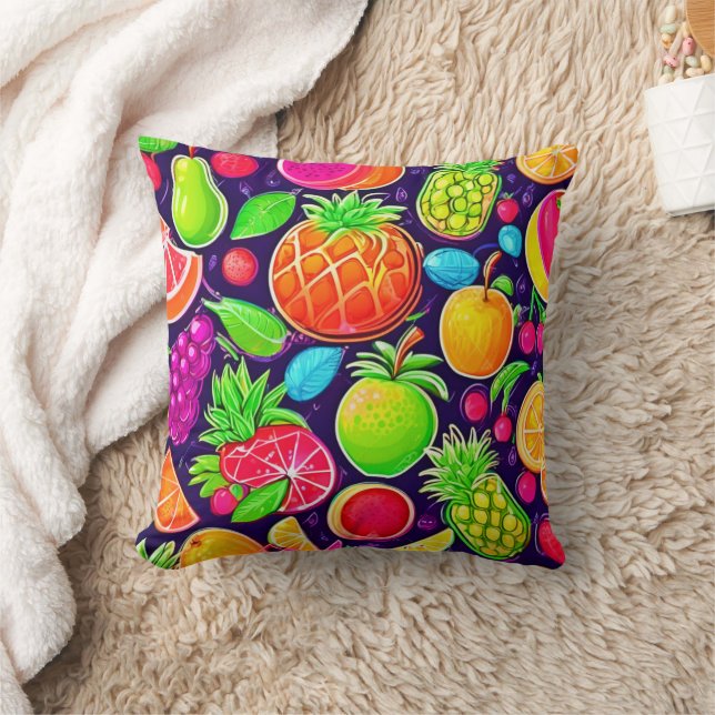 Neon Fruit Burst Mönster Kudde (Filt)