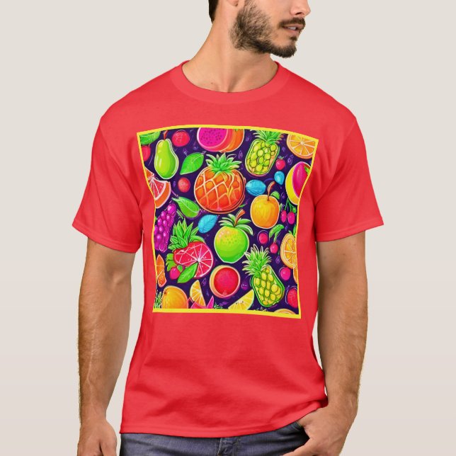Neon Fruit Burst Mönster T Shirt (Framsida)