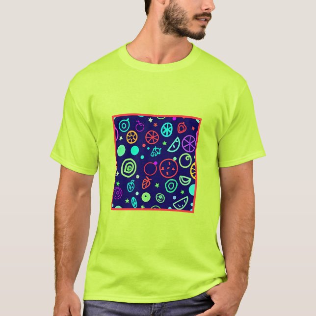 Neon Fruits Mönster Färg T Shirt (Framsida)