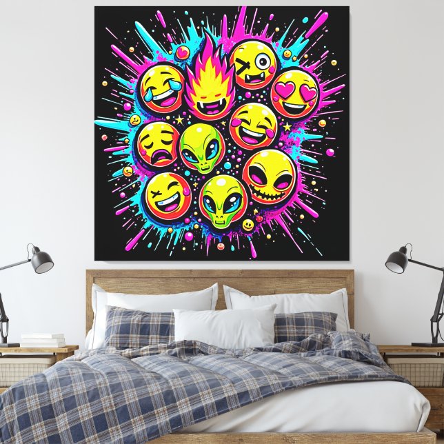 Neon Funky Emoji Mix Canvastryck (Insitu (sovrum))