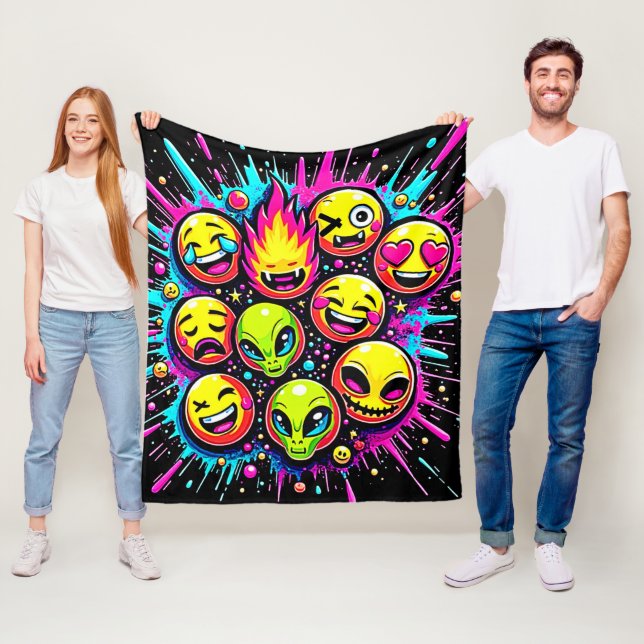 Neon Funky Emoji Mix Fleecefilt (På plats)