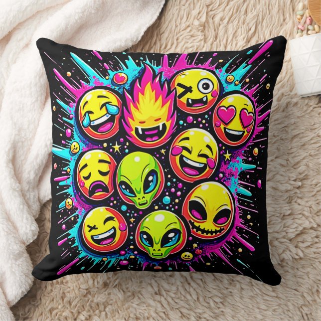 Neon Funky Emoji Mix Kudde (Filt)