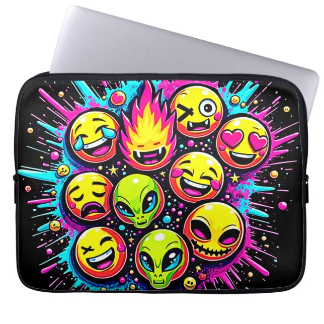 Neon Funky Emoji Mix Laptop Fodral (Framsidan)
