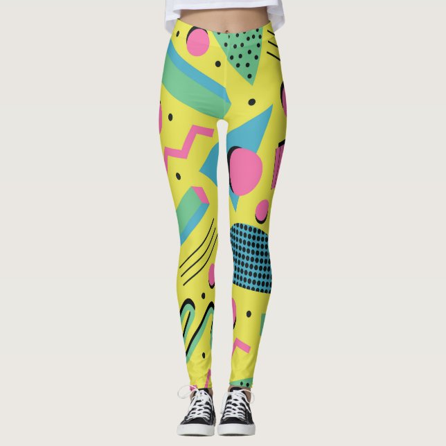 Neon Funky Memphis Mönster Leggings (Framsida)