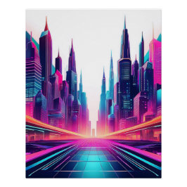 Neon Futuristiska Cityscape - fet Sci-Fi Art Perfect Poster