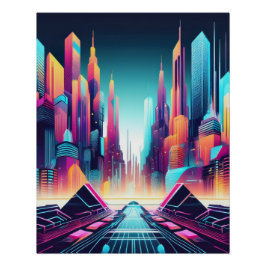 Neon Futuristiska Cyber City Art Perfect Poster