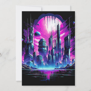 Neon Futuristiska CyberScape Skyline Meddelande