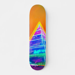 Neon Futuristiska hologram Pyramid i Modern City Mini Skateboard Bräda 18,5 Cm