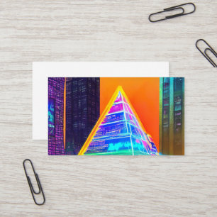 Neon Futuristiska hologram Pyramid i Modern City Visitkort