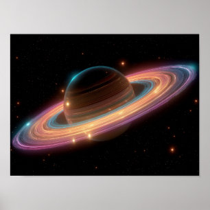 Neon Galaktisk Ring Planet Digital Konst Kosmisk Poster