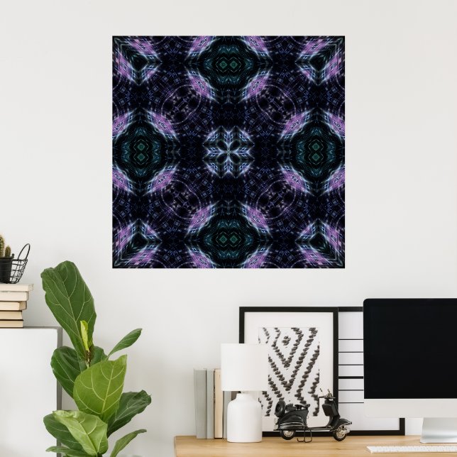 Neon Galax Mandala med Futuristiskt Sken Poster (Hemmakontoret)