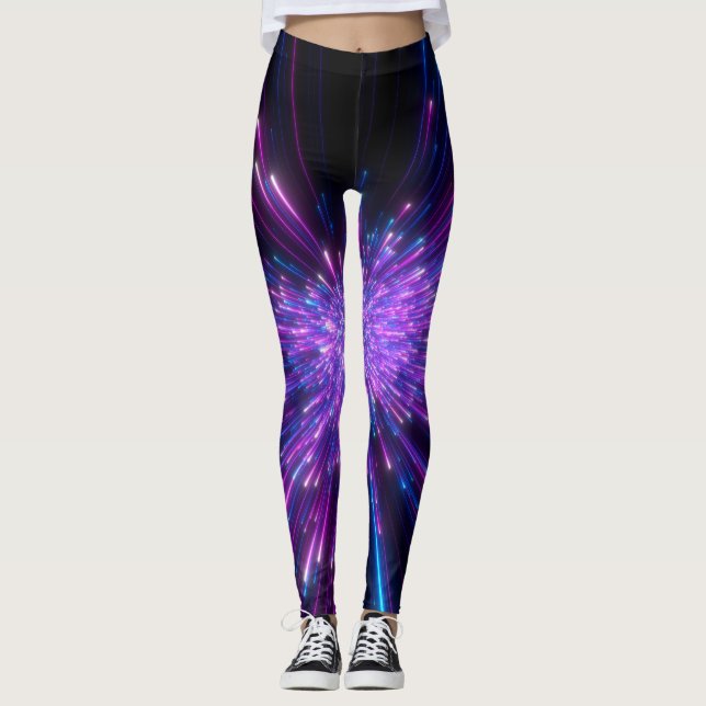 Neon Galaxy Cosmic Abstrakt Background Leggings (Framsida)