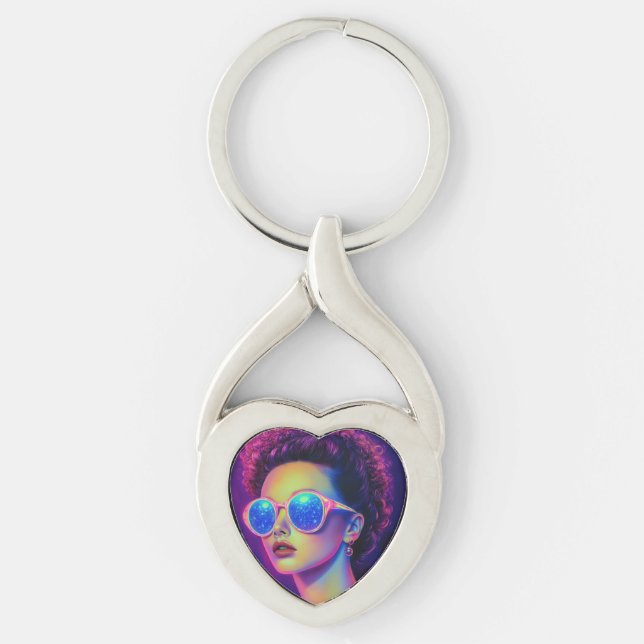 Neon Galaxy Glamor Twisted Heart Silverfärgad Nyckelring (Framsidan)