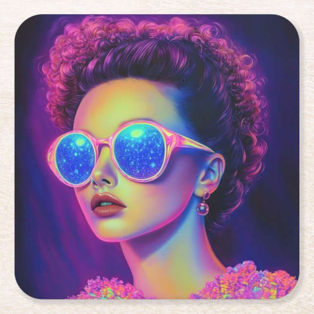 Neon Galaxy Glamor Underlägg Papper Kvadrat (Framsidan)
