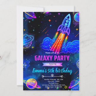 Neon Galaxy Rymdfödelsedagsinbjudan Inbjudningar