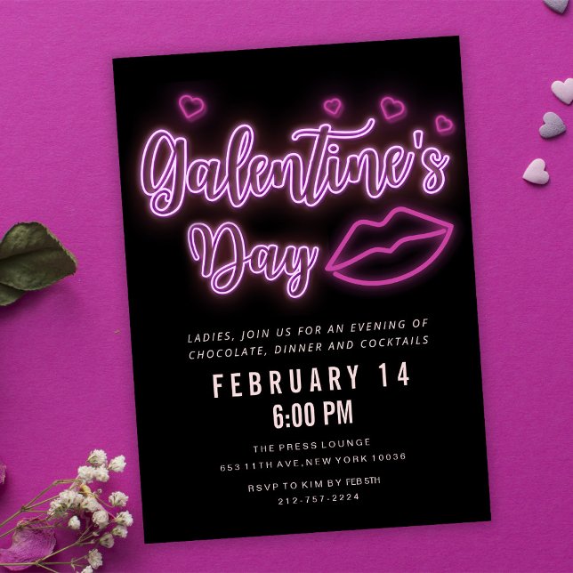 Neon Galentine's Day Läpp-inbjudan Inbjudningar (Skapare uppladdad)