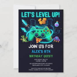 Neon Gamer Birthday Invitation Editable Template Inbjudningar