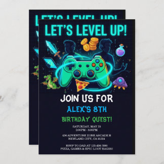 Neon Gamer Birthday Invitation Editable Template Inbjudningar