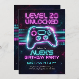 Neon Gamer Birthday Invitation Game for Teen Boy  Inbjudningar