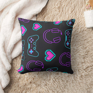 Neon Gamer Controller and Hearts Pattern Kudde