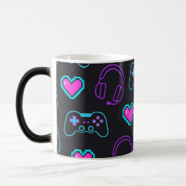 Neon Gamer Controller and Hearts Pattern Magisk Mugg