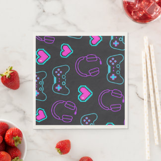 Neon Gamer Controller and Hearts Pattern Pappersservett