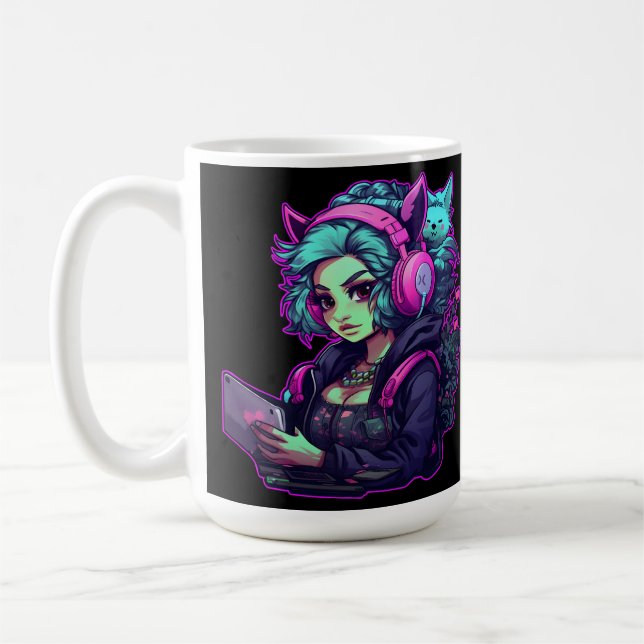 Neon Gamer-flicka Kaffemugg (Vänster)