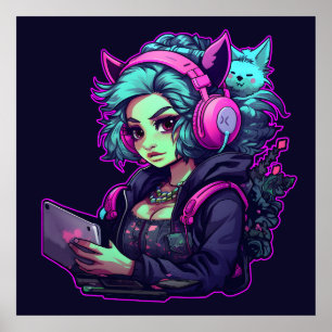 Neon Gamer-flicka Poster