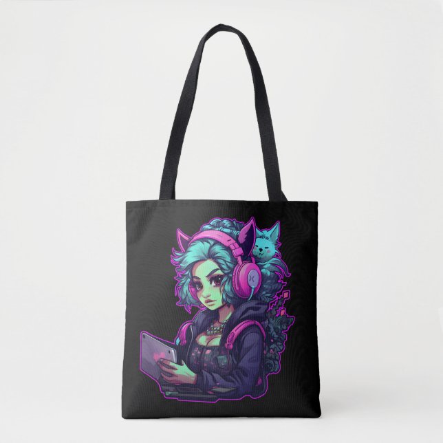 Neon Gamer-flicka Tygkasse (Framsida)