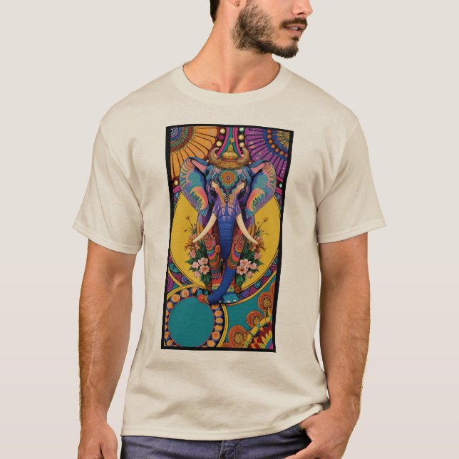 Neon Ganesha Elefant Mandala T-Shirt (Framsida)