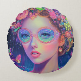 Neon Garden Goddess Rund Kudde