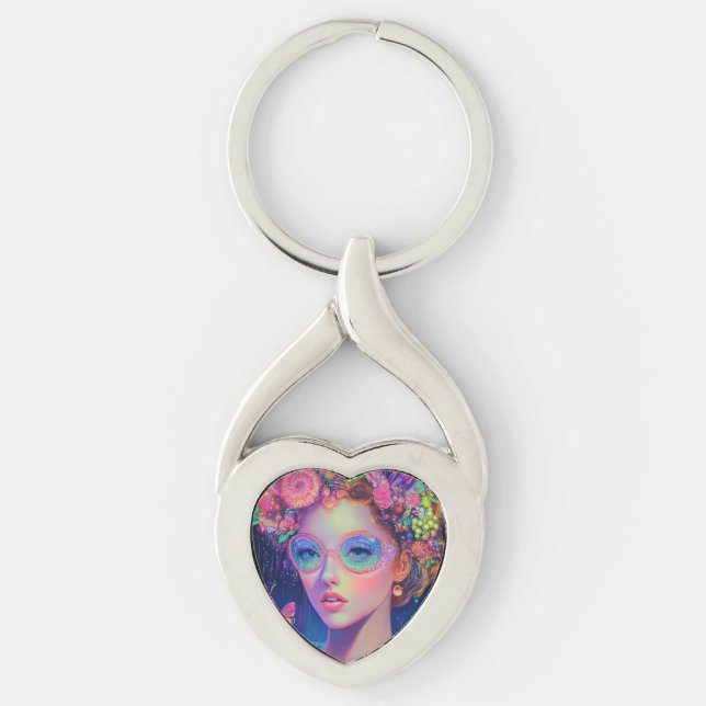 Neon Garden Goddess Twisted Heart Silverfärgad Nyckelring (Framsidan)