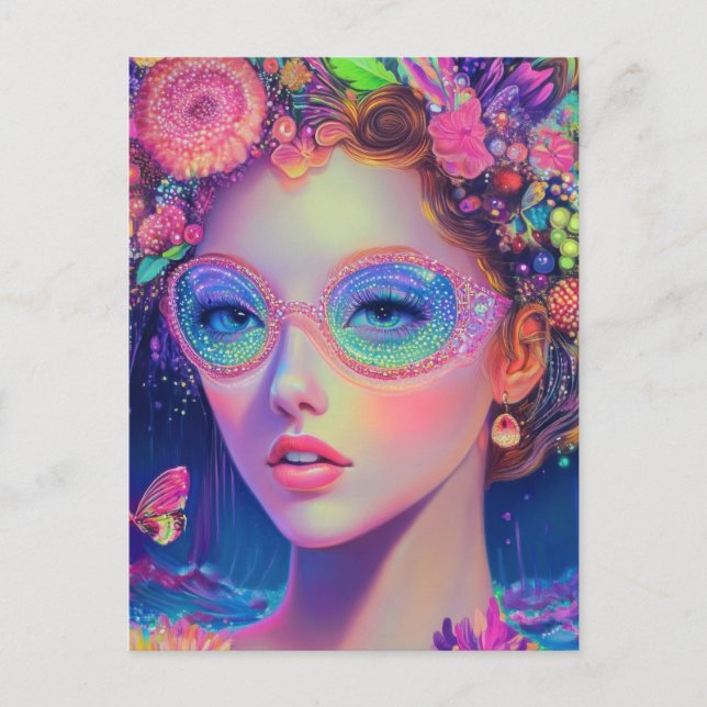 Neon Garden Goddess Vykort (Framsida)