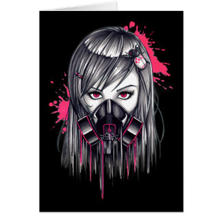 Neon Gas Mask Girl Hälsningskort