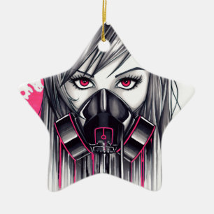 Neon Gas Mask Girl Julgransprydnad Keramik