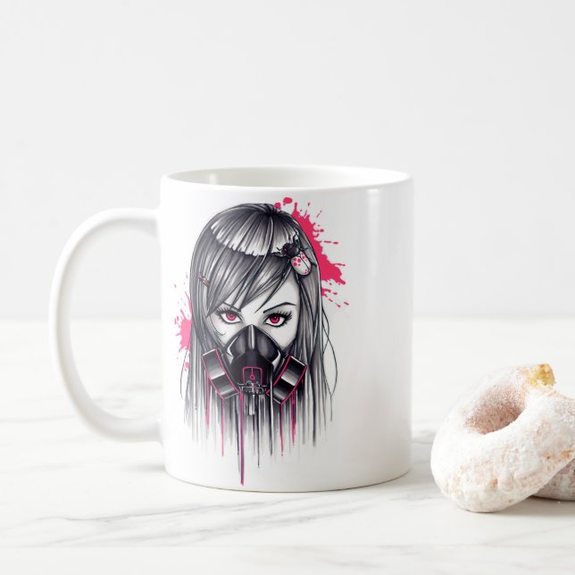 Neon Gas Mask Girl Kaffemugg (Med munk)
