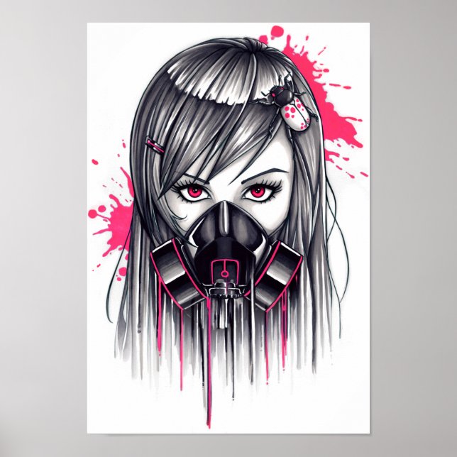 Neon Gas Mask Girl Poster (Framsidan)