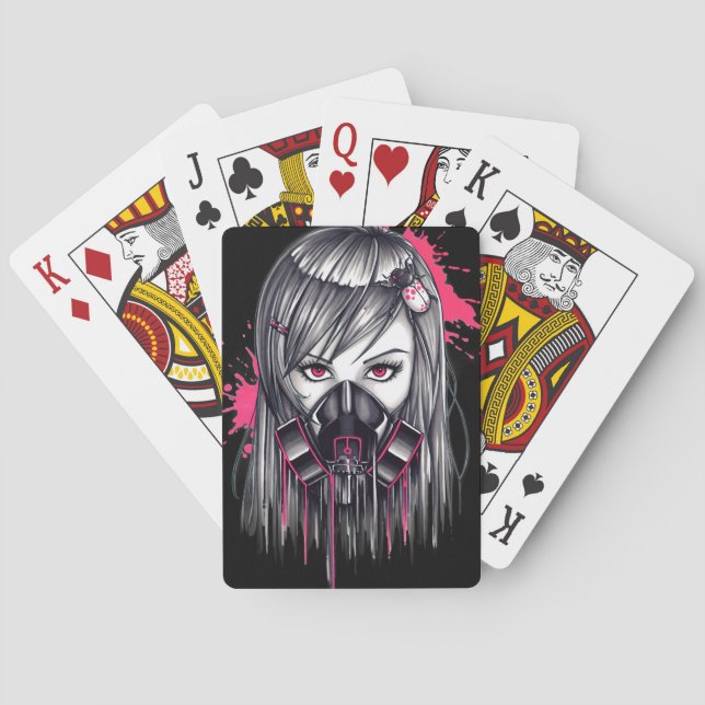Neon Gas Mask Girl Spel Kort (Baksidan)