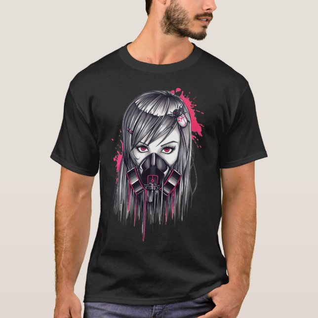 Neon Gas Mask Girl T Shirt (Framsida)