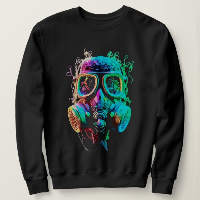 Neon Gas Mask: Vibrant Chaos Art T Shirt (Design framsida)